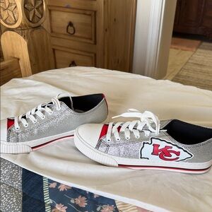 Silver and Red Sneakers